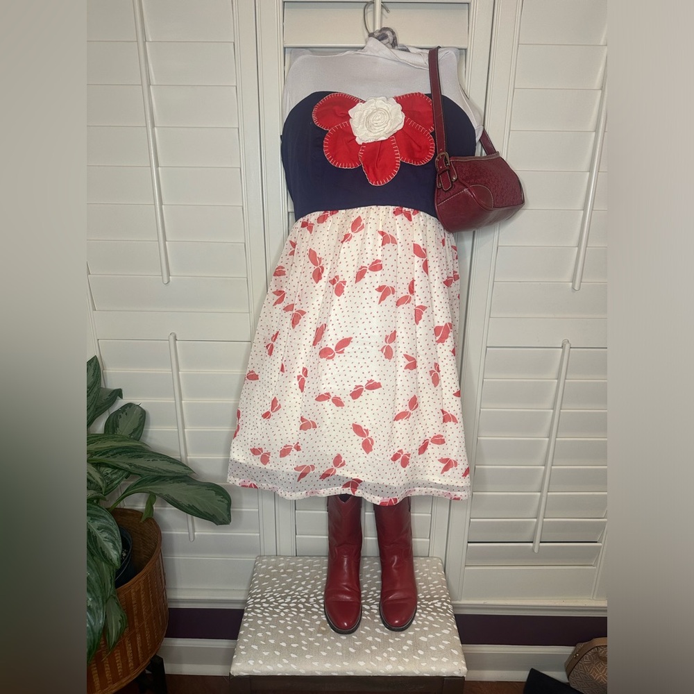 Vintage Strapless Judith March Flower Red and White Mini Dress